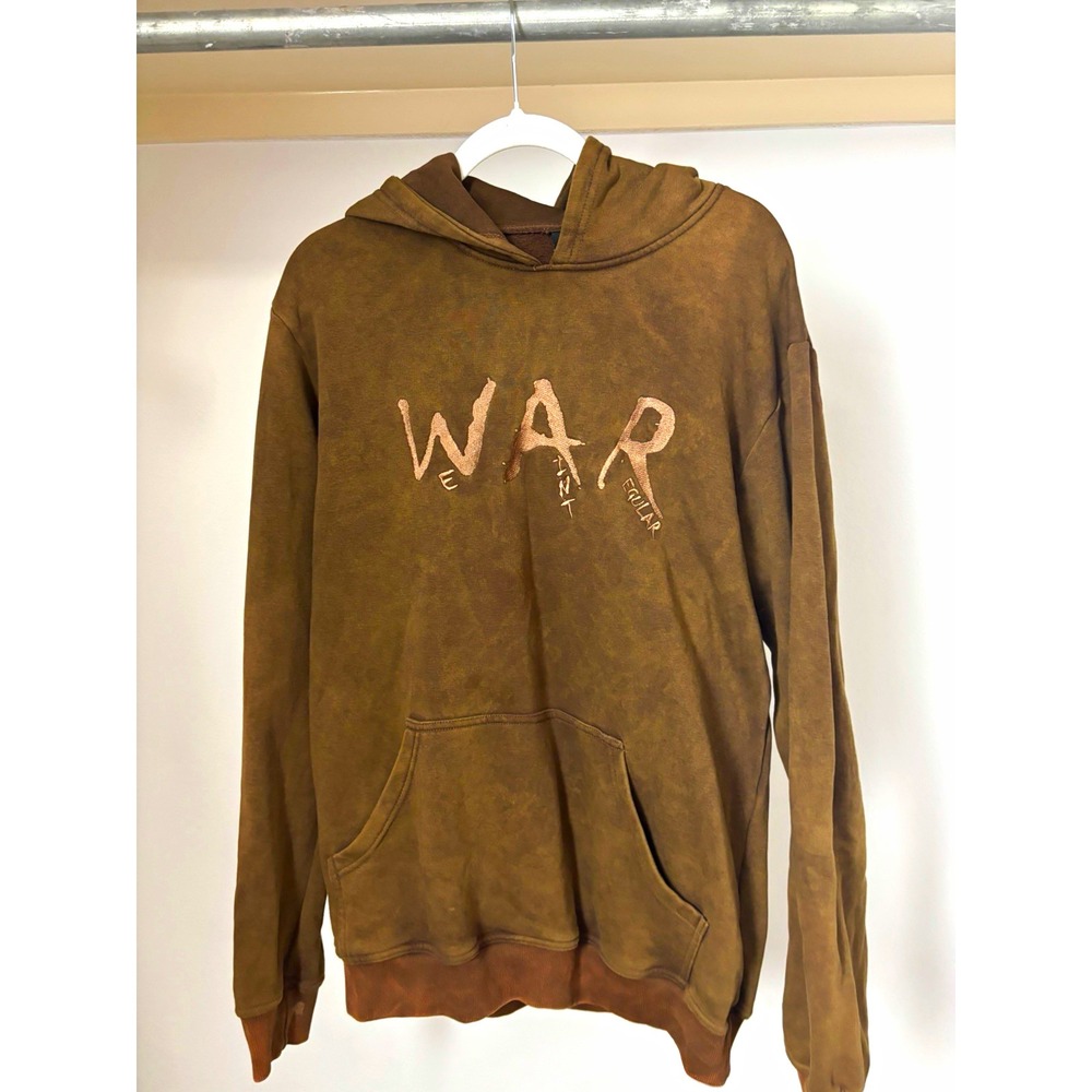 WAR Mens Brown Graphic Logo Print Fleece Pullover Hoodie w Pockets Size L